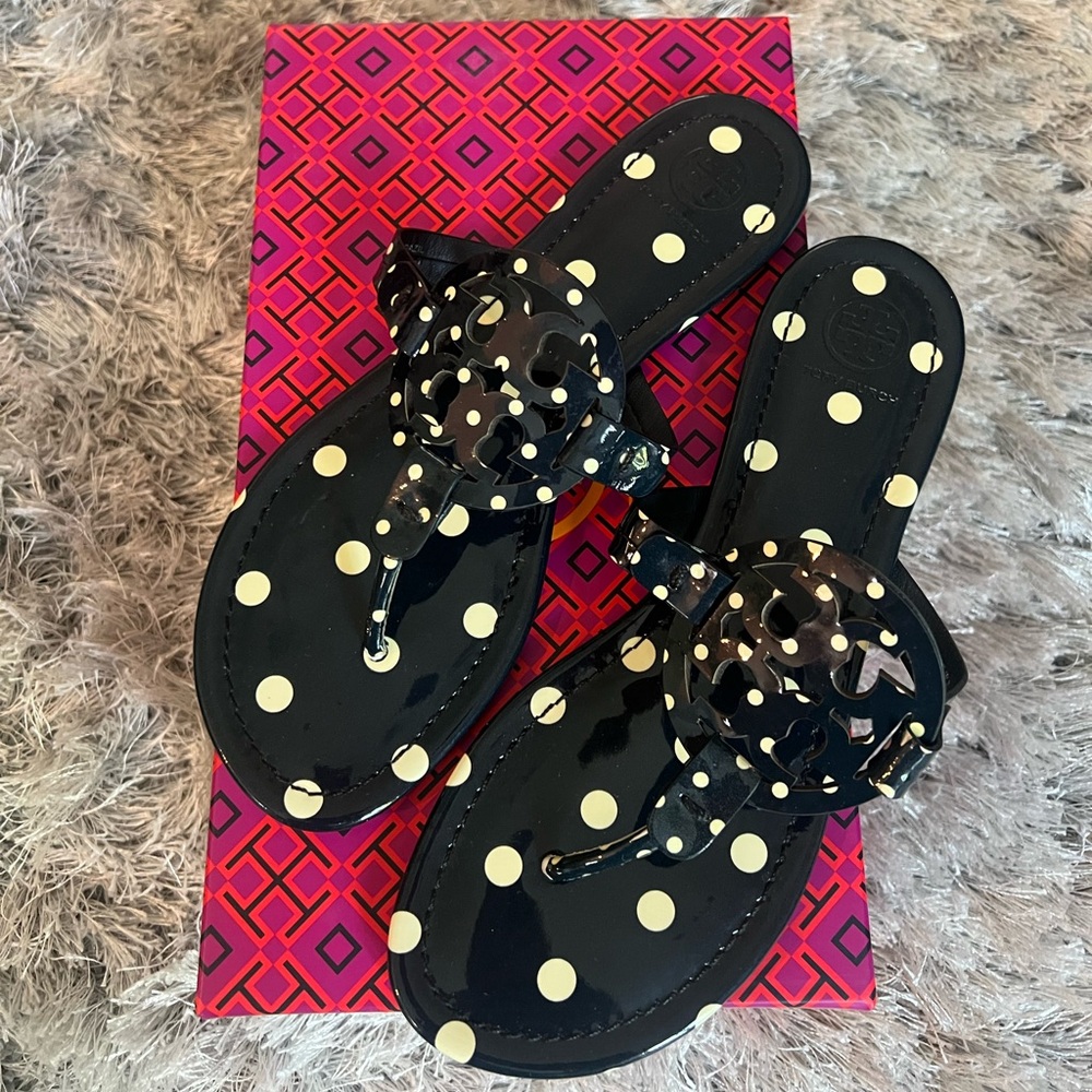 Tory Burch Navy Polka Dot Miller Sandals Size 8